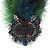 Oversized Green/Purple Feather 'Owl' Stretch Ring In Black Metal - Adjustable - 11cm Length - view 4