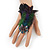 Oversized Green/Purple Feather 'Owl' Stretch Ring In Black Metal - Adjustable - 11cm Length - view 2