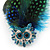 Oversized Green/Blue Feather 'Owl' Stretch Ring In Silver Plating - Adjustable - 13cm Length - view 10