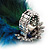 Oversized Green/Blue Feather 'Owl' Stretch Ring In Silver Plating - Adjustable - 13cm Length - view 4