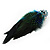 Oversized Green/Blue Feather 'Owl' Stretch Ring In Silver Plating - Adjustable - 13cm Length - view 7
