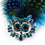 Oversized Green/Blue Feather 'Owl' Stretch Ring In Silver Plating - Adjustable - 13cm Length - view 3