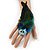 Oversized Green/Blue Feather 'Owl' Stretch Ring In Silver Plating - Adjustable - 13cm Length - view 8