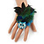 Oversized Green/Blue Feather 'Owl' Stretch Ring In Silver Plating - Adjustable - 13cm Length - view 2