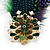 Oversized Green/Purple/Blue Feather 'Peacock' Stretch Ring In Gold Plating - Adjustable - 11cm Length - view 3
