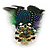 Oversized Green/Purple/Blue Feather 'Peacock' Stretch Ring In Gold Plating - Adjustable - 11cm Length
