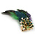 Oversized Green/Purple/Blue Feather 'Peacock' Stretch Ring In Gold Plating - Adjustable - 11cm Length - view 5
