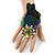 Oversized Green/Purple/Blue Feather 'Peacock' Stretch Ring In Gold Plating - Adjustable - 11cm Length - view 2