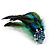 Oversized Green/Teal/Blue Feather 'Peacock' Stretch Ring In Silver Plating - Adjustable - 15cm Length - view 11
