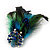 Oversized Green/Teal/Blue Feather 'Peacock' Stretch Ring In Silver Plating - Adjustable - 15cm Length - view 12