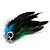 Oversized Green/Teal/Blue Feather 'Peacock' Stretch Ring In Silver Plating - Adjustable - 15cm Length - view 7