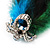 Oversized Green/Teal/Blue Feather 'Peacock' Stretch Ring In Silver Plating - Adjustable - 15cm Length - view 6