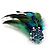 Oversized Green/Teal/Blue Feather 'Peacock' Stretch Ring In Silver Plating - Adjustable - 15cm Length - view 4