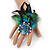Oversized Green/Teal/Blue Feather 'Peacock' Stretch Ring In Silver Plating - Adjustable - 15cm Length - view 2