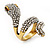Clear Crystal 'Snake' Ring In Antique Gold Finish - 4.5cm Length - view 3
