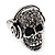 Black Crystal 'Skull Wearing Headphones' Ring In Burnt Silver Metal - Adjustable - 3cm Length - view 10