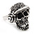 Black Crystal 'Skull Wearing Headphones' Ring In Burnt Silver Metal - Adjustable - 3cm Length - view 3