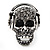 Black Crystal 'Skull Wearing Headphones' Ring In Burnt Silver Metal - Adjustable - 3cm Length - view 7