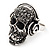 Black Crystal 'Skull Wearing Headphones' Ring In Burnt Silver Metal - Adjustable - 3cm Length - view 4