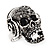 Black Crystal 'Skull Wearing Headphones' Ring In Burnt Silver Metal - Adjustable - 3cm Length - view 6