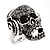 Black Crystal 'Skull Wearing Headphones' Ring In Burnt Silver Metal - Adjustable - 3cm Length - view 8