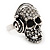 Clear Crystal 'Skull Wearing Headphones' Ring In Burnt Silver Metal - Adjustable - 3cm Length - view 3