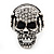 Clear Crystal 'Skull Wearing Headphones' Ring In Burnt Silver Metal - Adjustable - 3cm Length - view 7