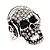 Clear Crystal 'Skull Wearing Headphones' Ring In Burnt Silver Metal - Adjustable - 3cm Length - view 8