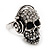 Clear Crystal 'Skull Wearing Headphones' Ring In Burnt Silver Metal - Adjustable - 3cm Length - view 12