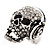 Clear Crystal 'Skull Wearing Headphones' Ring In Burnt Silver Metal - Adjustable - 3cm Length - view 6