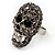 Dazzling Black Crystal Skull Ring In Rhodium Plating - Adjustable - 3cm Length - view 6