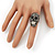 Dazzling Black Crystal Skull Ring In Rhodium Plating - Adjustable - 3cm Length - view 2