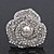 Large Clear Crystal 'Rose' Cocktail Ring In Rhodium Plating - Adjustable (Size 7/9) - 3.5cm Diameter - view 4