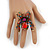 Oversized Multicoloured Swarovski Crystal Spider Stretch Cocktail Ring In Antique Gold Plating - view 3