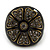 Dark Grey Crystal Floral Black Enamel Shield Ring In Bronze Tone - view 5