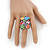 Multicoloured Enamel 'Ted' Stretch Ring In Rhodium Plating - Adjustable - view 2