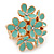 Gold Plated 'Damsel Daisies' Crystal Set Enamelled Stretch Ring (Pastel Green) -  Adjustable size 7/8 - view 4