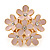 Gold Plated 'Damsel Daisies' Crystal Set Enamelled Stretch Ring (Pastel Pink) -  Adjustable size 7/8
