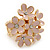 Gold Plated 'Damsel Daisies' Crystal Set Enamelled Stretch Ring (Pastel Pink) -  Adjustable size 7/8 - view 2