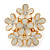 Gold Plated 'Damsel Daisies' Crystal Set Enamelled Stretch Ring (Light Cream) -  Adjustable size 7/8