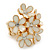 Gold Plated 'Damsel Daisies' Crystal Set Enamelled Stretch Ring (Light Cream) -  Adjustable size 7/8 - view 2