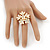 Gold Plated 'Damsel Daisies' Crystal Set Enamelled Stretch Ring (Light Cream) -  Adjustable size 7/8 - view 3