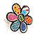 Multicoloured Enamel 'Flower Power' Stretch Ring In Rhodium Plated Metal - view 3