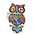 Multicoloured Enamel 'Owl' Stretch Ring In Rhodium Plating - Adjustable (Size 7/9) - 4.5cm Length - view 2