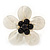 Mother of Pearl/ Black Bead 'Flower' Shell Ring In Silver Plating - Adjustable (Size 8/9) - 4.5cm Diameter - view 4