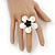 Mother of Pearl/ Black Bead 'Flower' Shell Ring In Silver Plating - Adjustable (Size 8/9) - 4.5cm Diameter - view 5