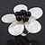 Mother of Pearl/ Black Bead 'Flower' Shell Ring In Silver Plating - Adjustable (Size 8/9) - 4.5cm Diameter