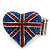 Patriotic Swarovski Crystal Union Jack 'Heart' Stretch Ring In Rhodium Plating - Adjustable