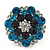 Silver Tone Dark Blue/ Clear/ Turquoise Coloured Diamante Cocktail Ring (Adjustable Size 7/8) - 3cm Diameter - view 7