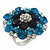 Silver Tone Dark Blue/ Clear/ Turquoise Coloured Diamante Cocktail Ring (Adjustable Size 7/8) - 3cm Diameter - view 8
